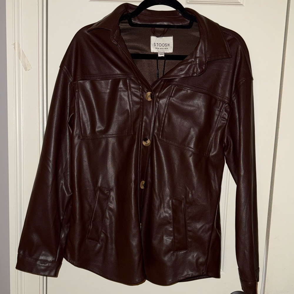 Brown faux Leather button down